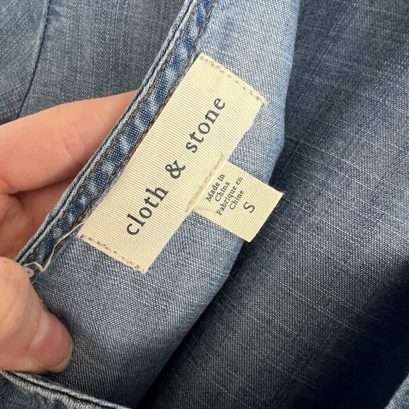 Cloth & Stone Small Blue Chambray Back Tie Bell Sleeve Denim Mini Shift Dress - Picture 7 of 9